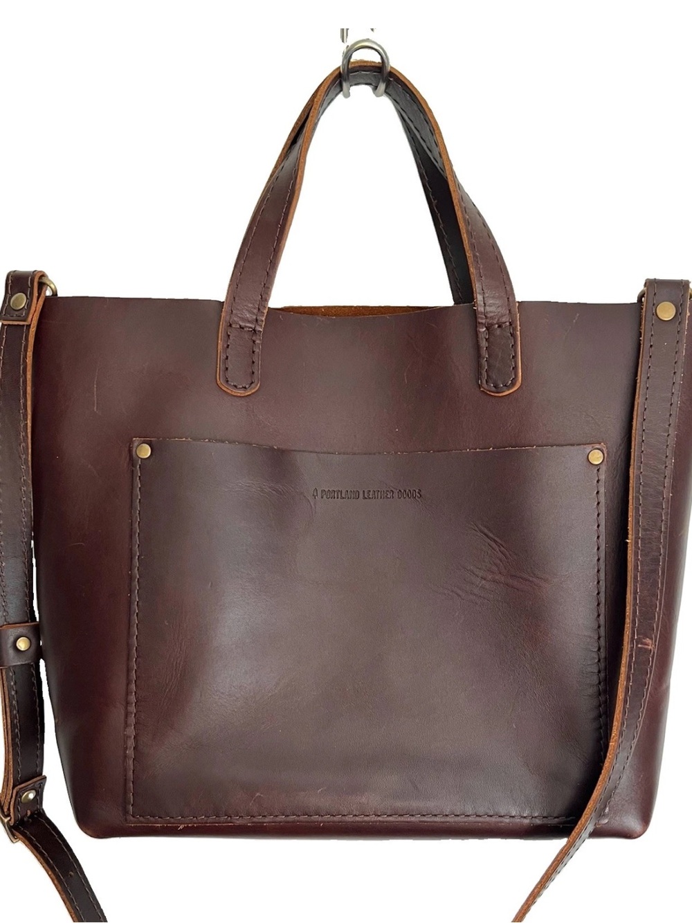Portland Leather Goods Cognac Brown Smooth Leather Medium Crossbody Tote Bag